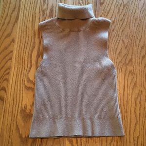 Ribbed knit camel turtleneck.